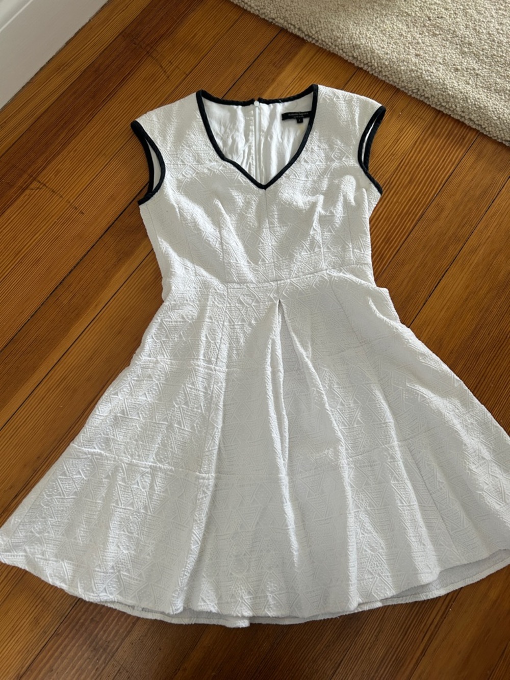 Nanette Lepore White Fit & Flare Dress with Black Trim
